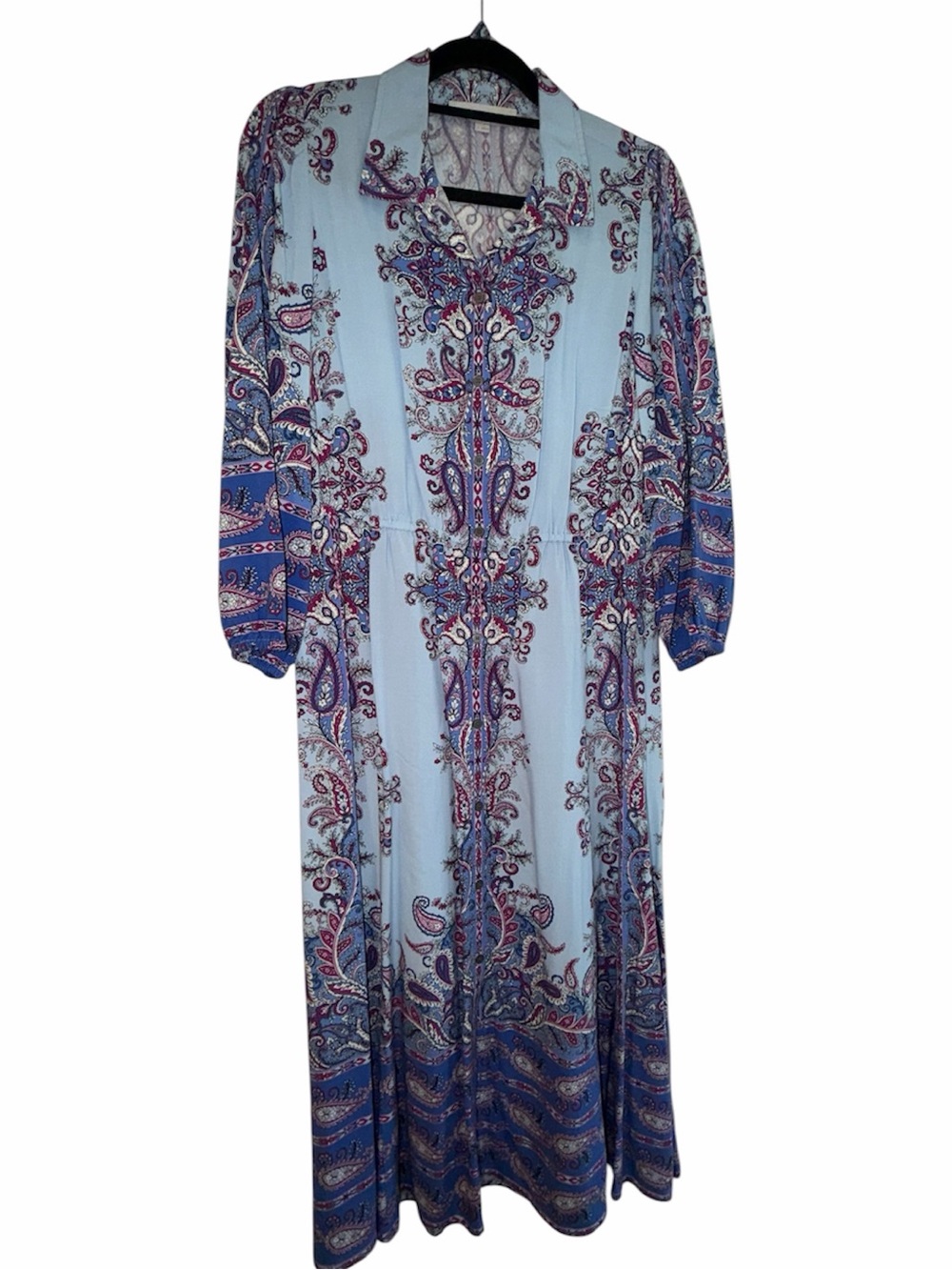 LOFT Light Blue Paisley-Print Maxi Dress with Purple Accents